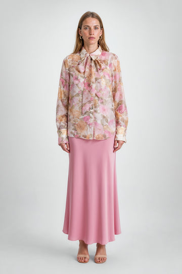 Mikael Aghal Sheer  Bow-Neck Blouse