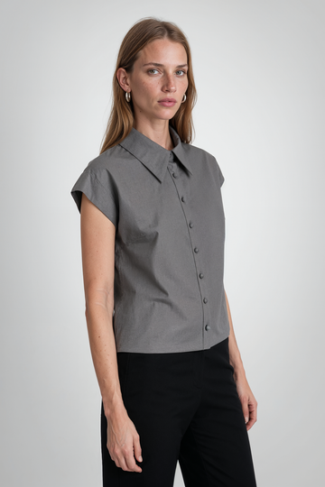 Mikael Aghal Grey Structured Cap-Sleeve Top