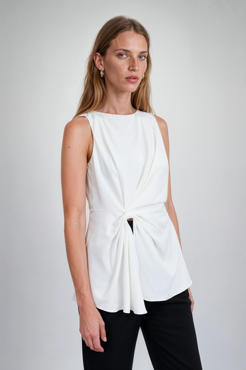 Mikael Aghal Ivory Twisted Front Sleeveless Top