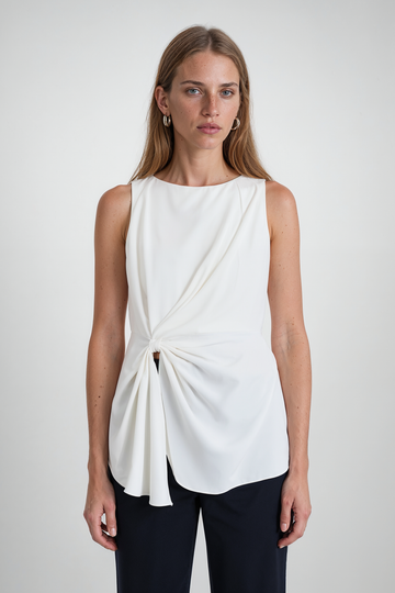 Mikael Aghal Ivory Twisted Front Sleeveless Top