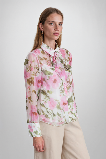 Mikael Aghal Pink Floral Pussy-Bow Blouse