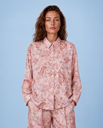 Mikael Aghal Floral Print Button-Front Blouse