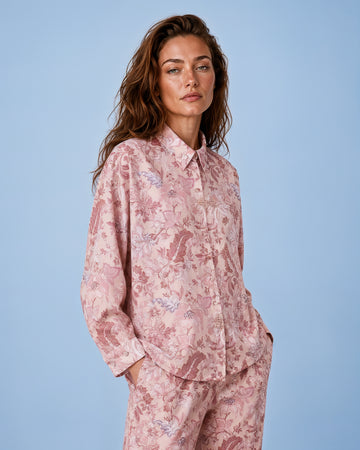 Mikael Aghal Floral Print Button-Front Blouse