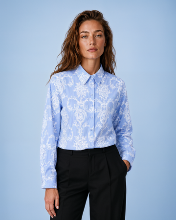 Mikael Aghal Toile Print Cotton Button-Front Blouse