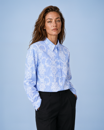 Mikael Aghal Toile Print Cotton Button-Front Blouse