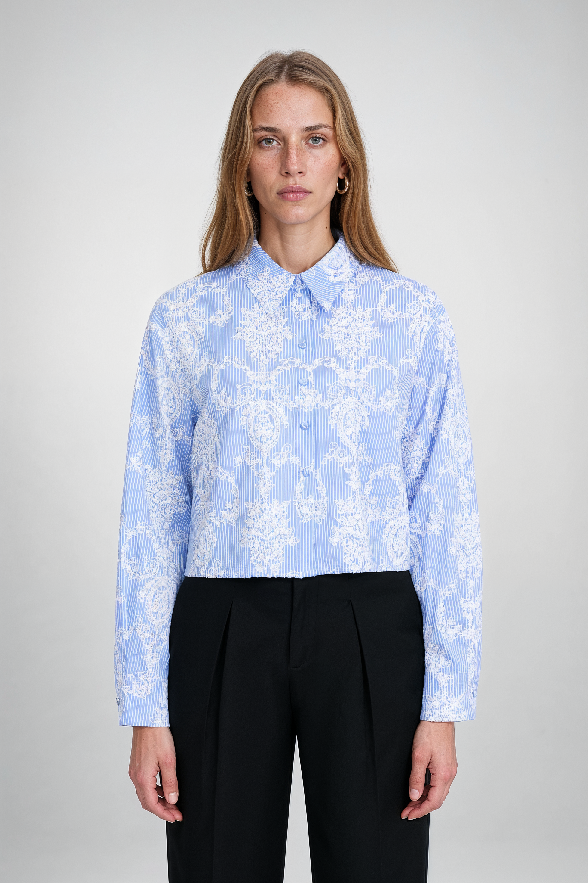 Toile Print Cotton Button-Front Blouse