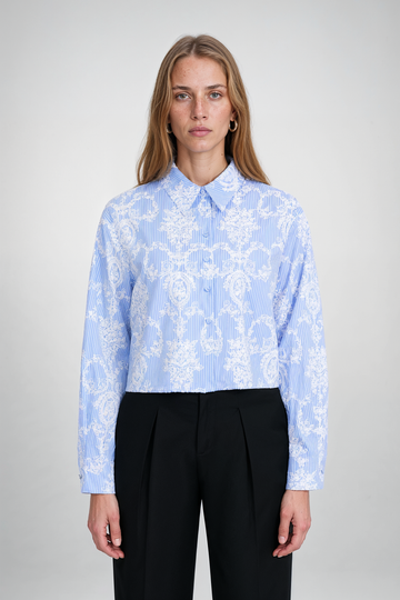 Mikael Aghal Toile Print Cotton Button-Front Blouse