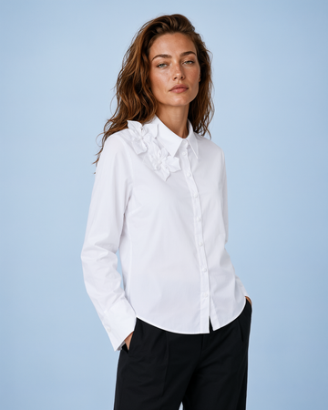 Mikael Aghal Floral Appliqué Cotton Button-Front Blouse