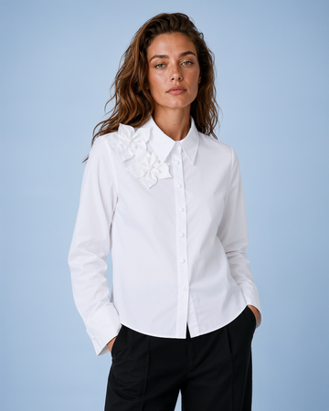 Mikael Aghal Floral Appliqué Cotton Button-Front Blouse