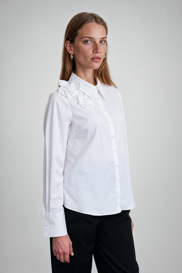 Mikael Aghal Floral Appliqué Cotton Button-Front Blouse