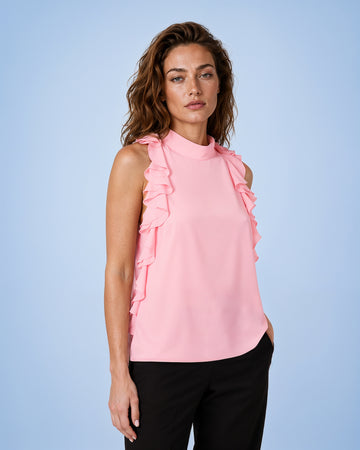 Mikael Aghal Ruffle-Trim Open-Back Sleeveless Blouse