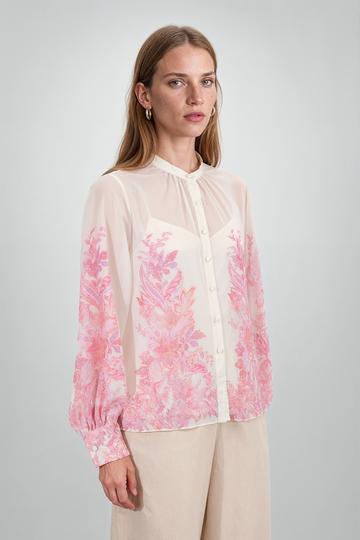 Mikael Aghal Pink Botanical Border-Print Blouse