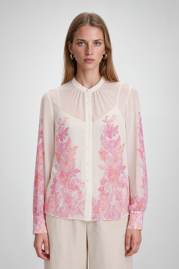 Mikael Aghal Pink Botanical Border-Print Blouse