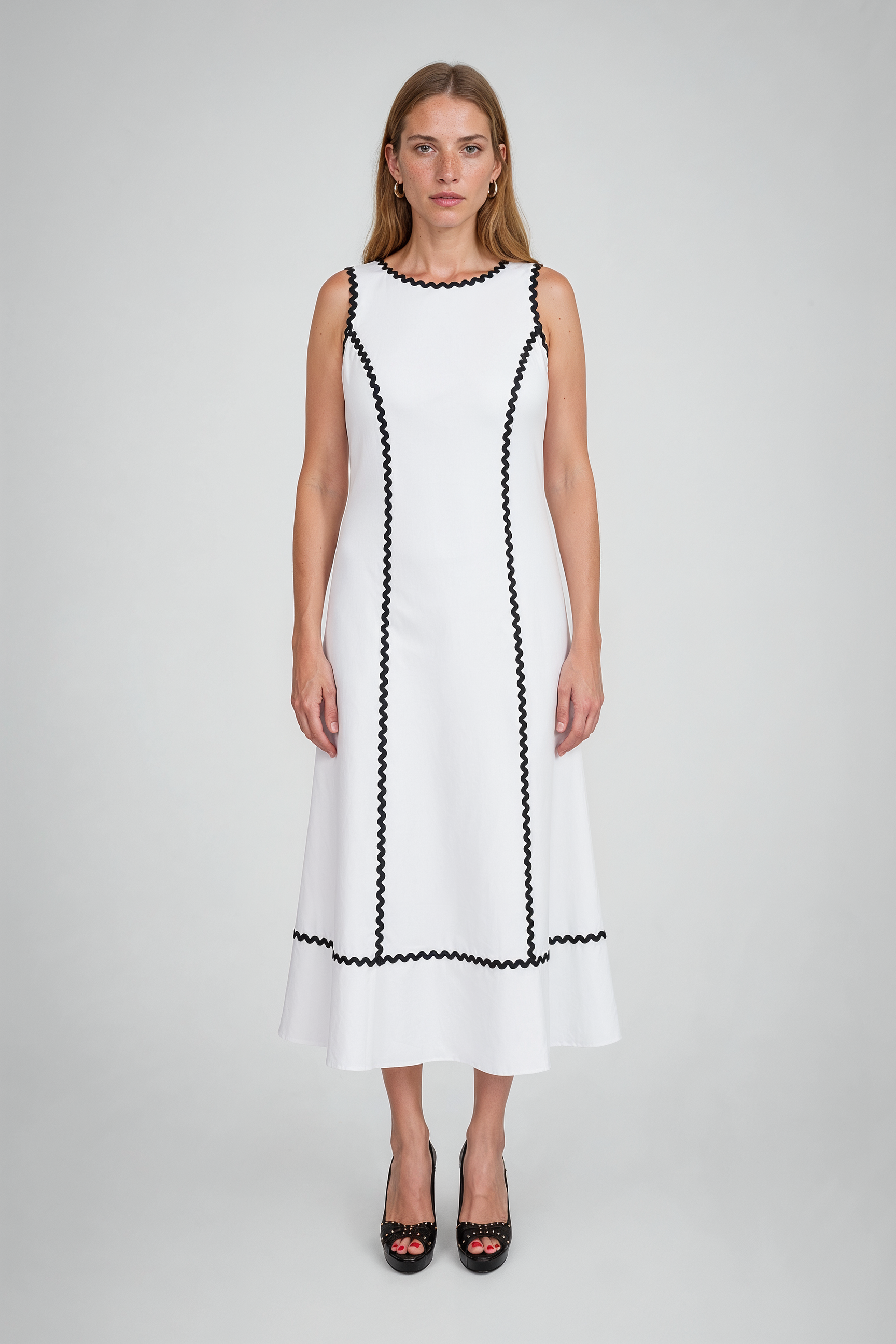 Sleeveless Ric-Rac Trimmed Midi Dress