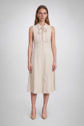 Mikael Aghal Sleeveless Tie-Neck Midi Dress
