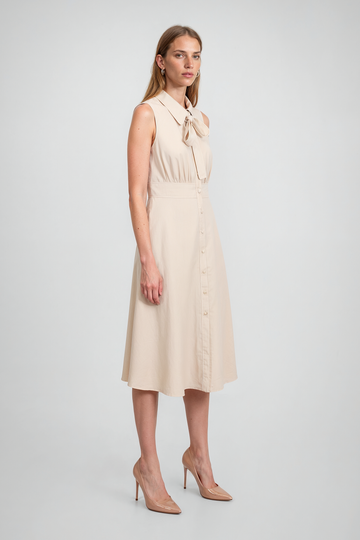 Mikael Aghal Sleeveless Tie-Neck Midi Dress