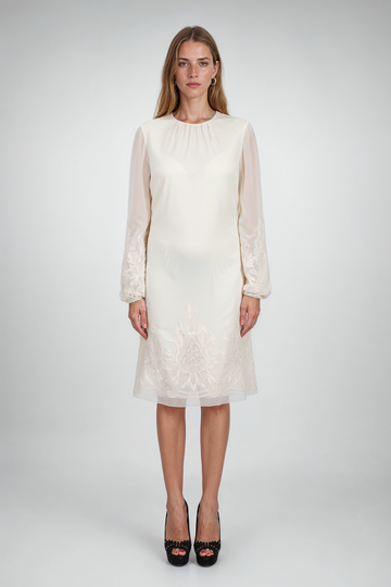 Mikael Aghal Embroidered Sleeve Shift Dress