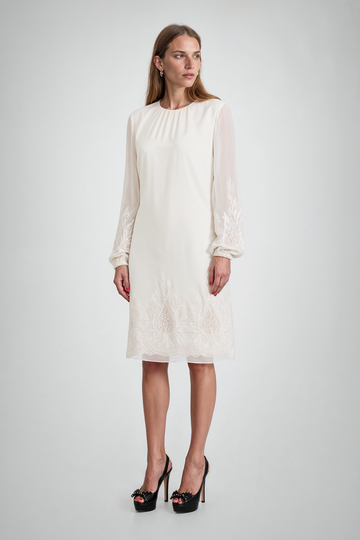 Mikael Aghal Embroidered Sleeve Shift Dress