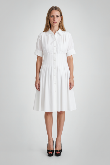 Mikael Aghal Pleat-Detail Short-Sleeve Shirtdress
