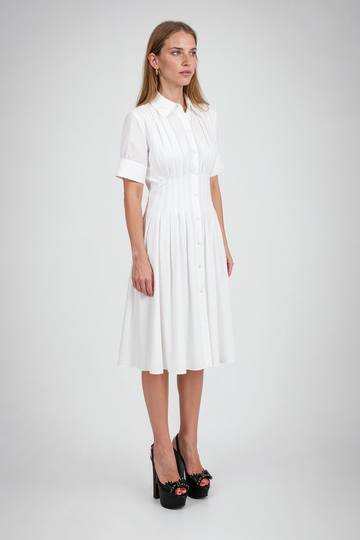Mikael Aghal Pleat-Detail Short-Sleeve Shirtdress