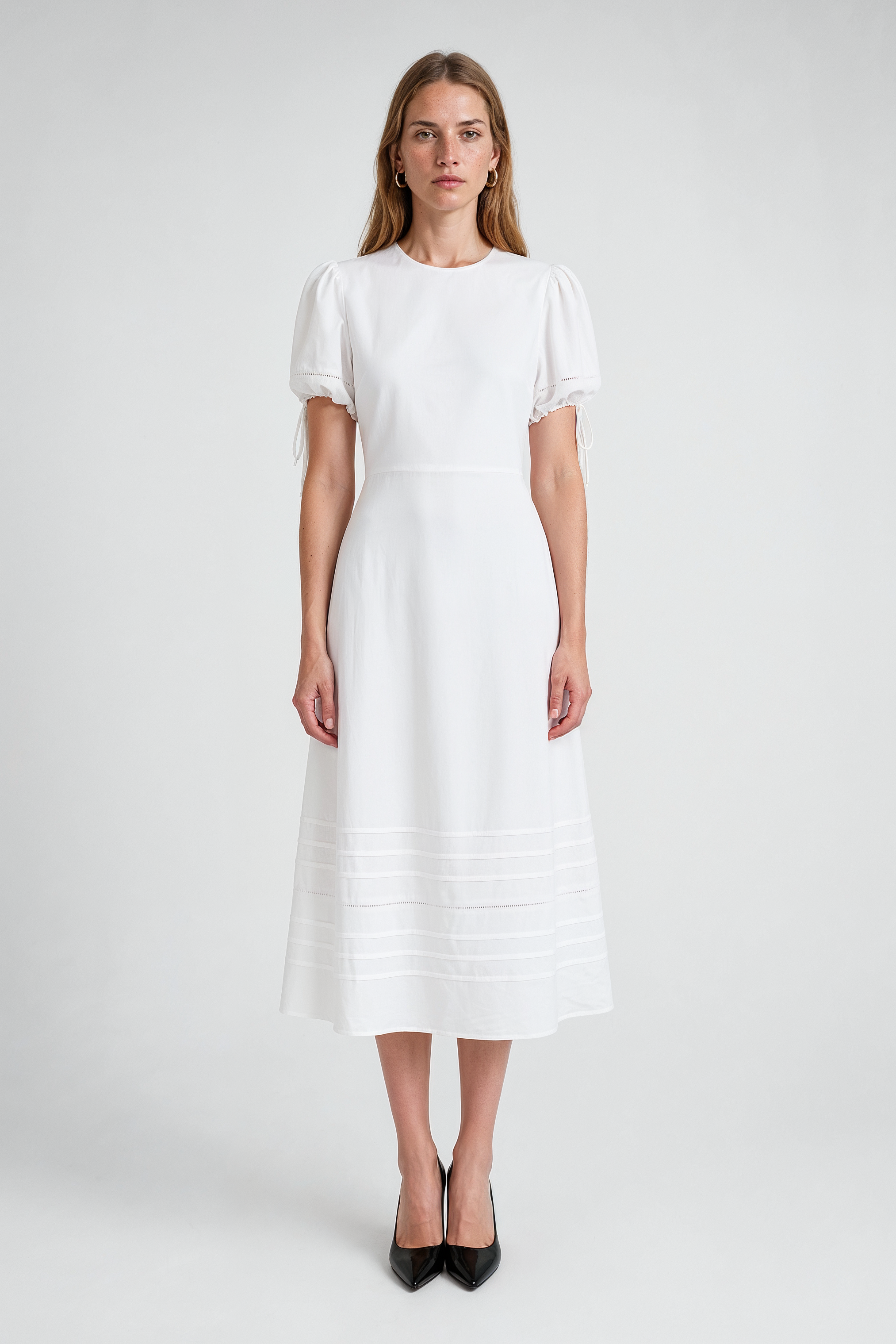 Midi Dress with Puff Sleeves