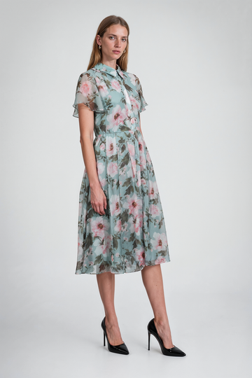 Mikael Aghal Sage Floral Shirt Midi Dress