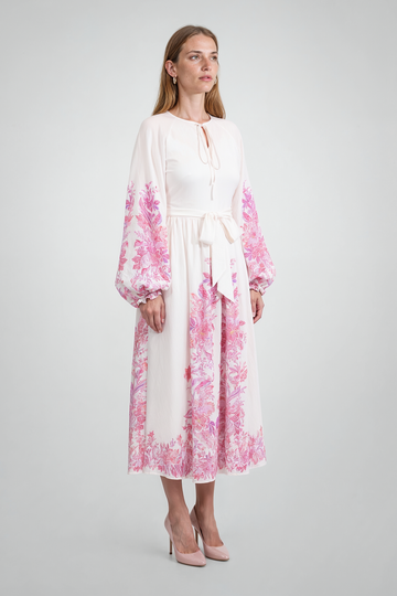Mikael Aghal Long Sleeve Floral Printed Midi Dress