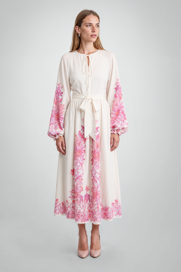Mikael Aghal Long Sleeve Floral Printed Midi Dress