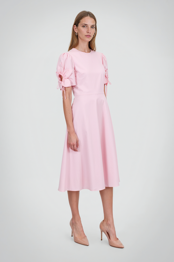 Mikael Aghal Light Pink Tie-Sleeve Fit-and-Flare Midi Dress