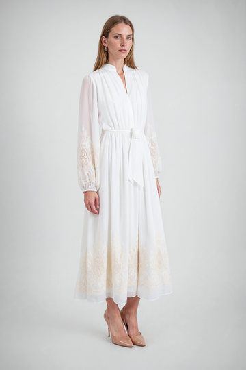 Mikael Aghal Embroidered Long-Sleeve Midi Dress