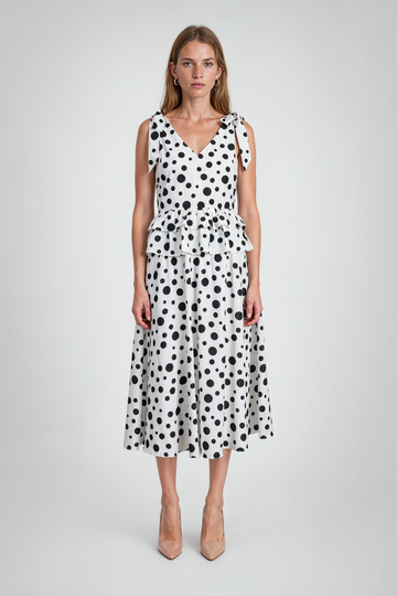 Mikael Aghal Polka Dot Tie-Shoulder Midi Dress