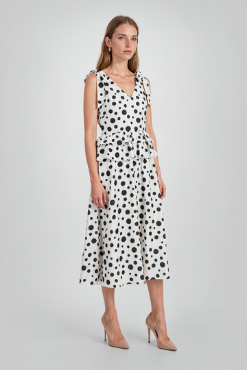 Mikael Aghal Polka Dot Tie-Shoulder Midi Dress