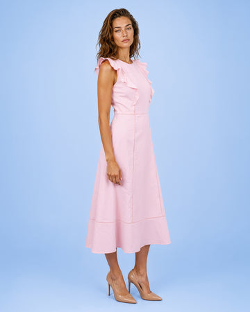 Mikael Aghal Flutter Sleeve Midi Dress