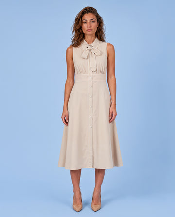 Mikael Aghal Sleeveless Tie-Neck Midi Dress