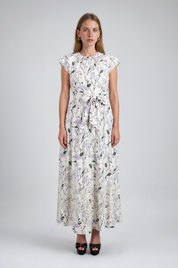 Mikael Aghal Floral Flutter-Sleeve Midi Dress