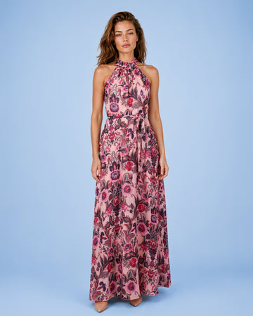 Mikael Aghal Floral Halter Maxi Dress