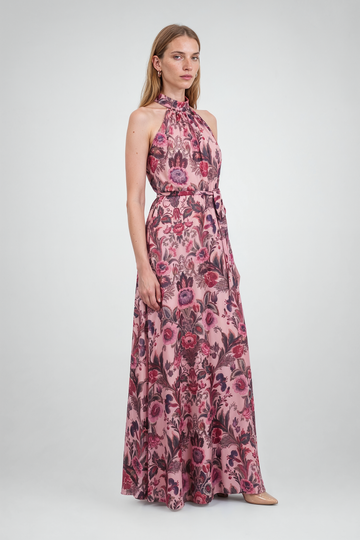 Mikael Aghal Floral Halter Maxi Dress