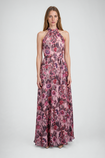 Mikael Aghal Floral Halter Maxi Dress