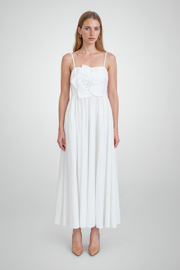 Mikael Aghal Floral Appliqué Midi Dress