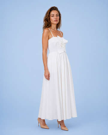 Mikael Aghal Floral Appliqué Cotton Poplin Midi Dress