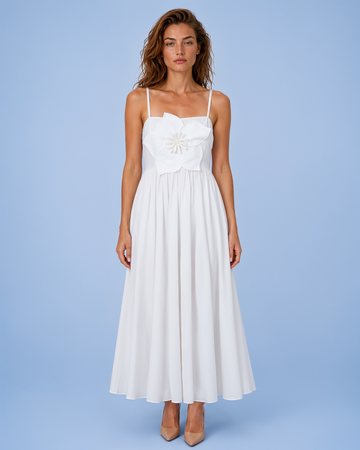 Mikael Aghal Floral Appliqué Cotton Poplin Midi Dress