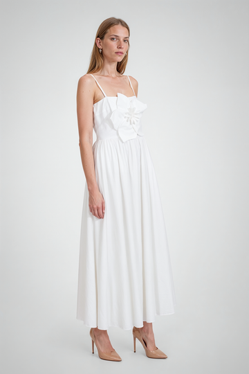 Mikael Aghal Floral Appliqué Midi Dress