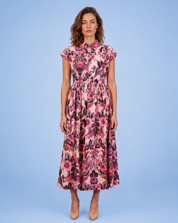 Mikael Aghal Floral Shirt Midi Dress