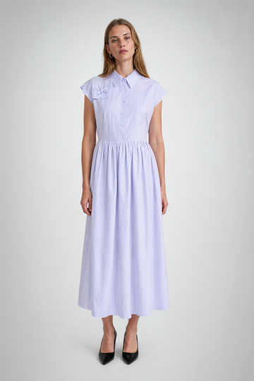 Mikael Aghal Lavender Stripe Cotton Midi Dress