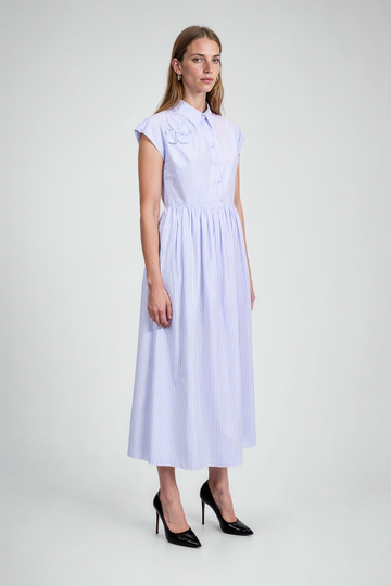 Mikael Aghal Lavender Stripe Cotton Midi Dress