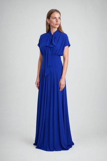 Mikael Aghal Tie-Neck Pleated Gown