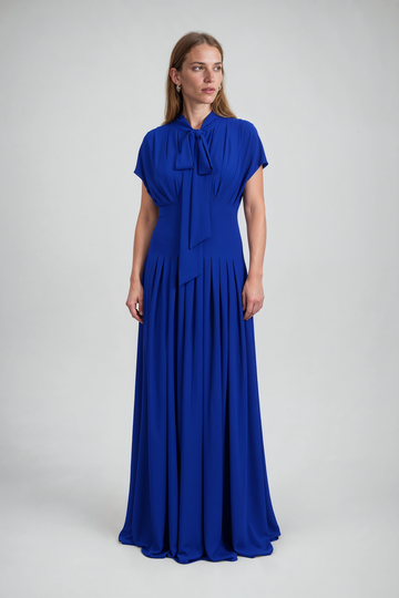 Mikael Aghal Tie-Neck Pleated Gown