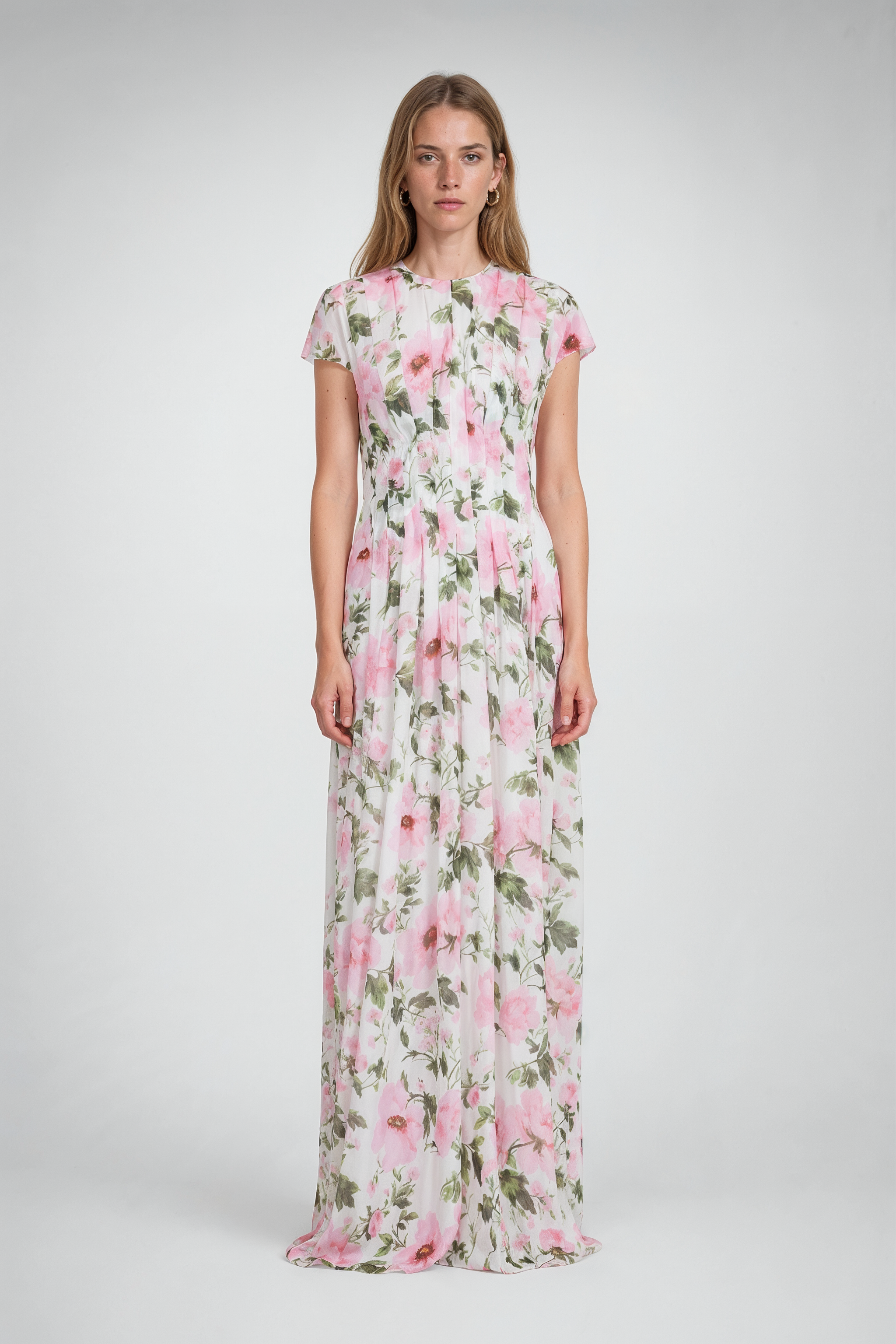 Floral Chiffon Pleated Maxi Gown