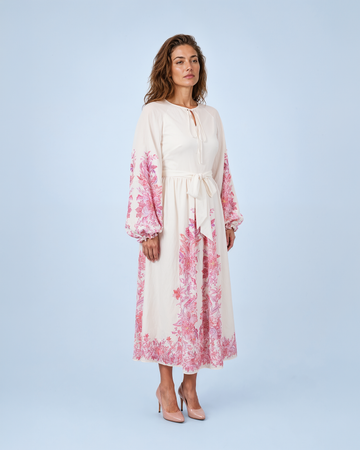 Mikael Aghal Long Sleeve Floral Printed Midi Dress