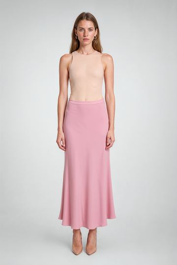 Mikael Aghal Pink Bias-Cut Midi Skirt